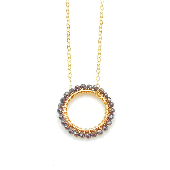 April Birthstone - Black Diamonds - Circle Necklace