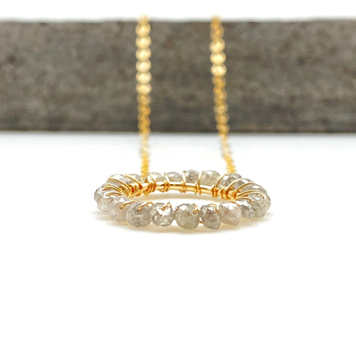 April Birthstone - Grey Diamonds - Circle Necklace