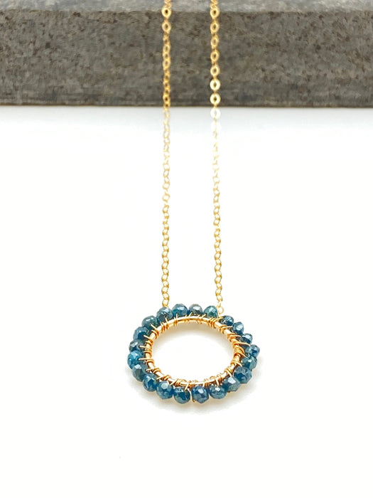April Birthstone - Blue Diamonds - Circle Necklace
