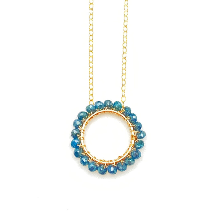 April Birthstone - Blue Diamonds - Circle Necklace