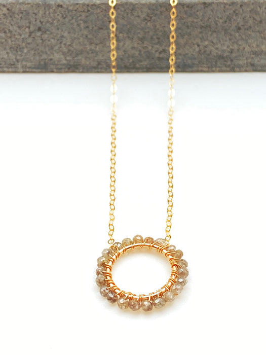April Birthstone - Champagne Diamonds - Circle Necklace