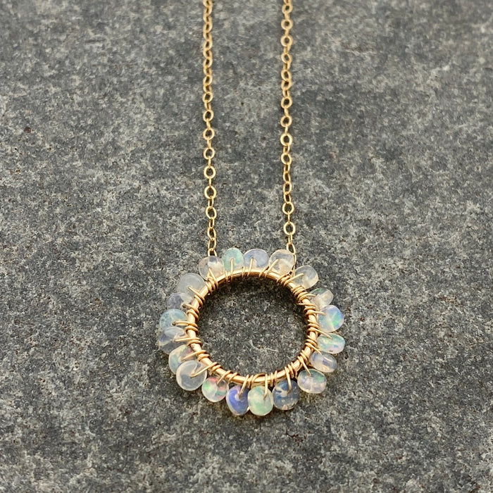 October Birthstone OPAL - Circle Necklace